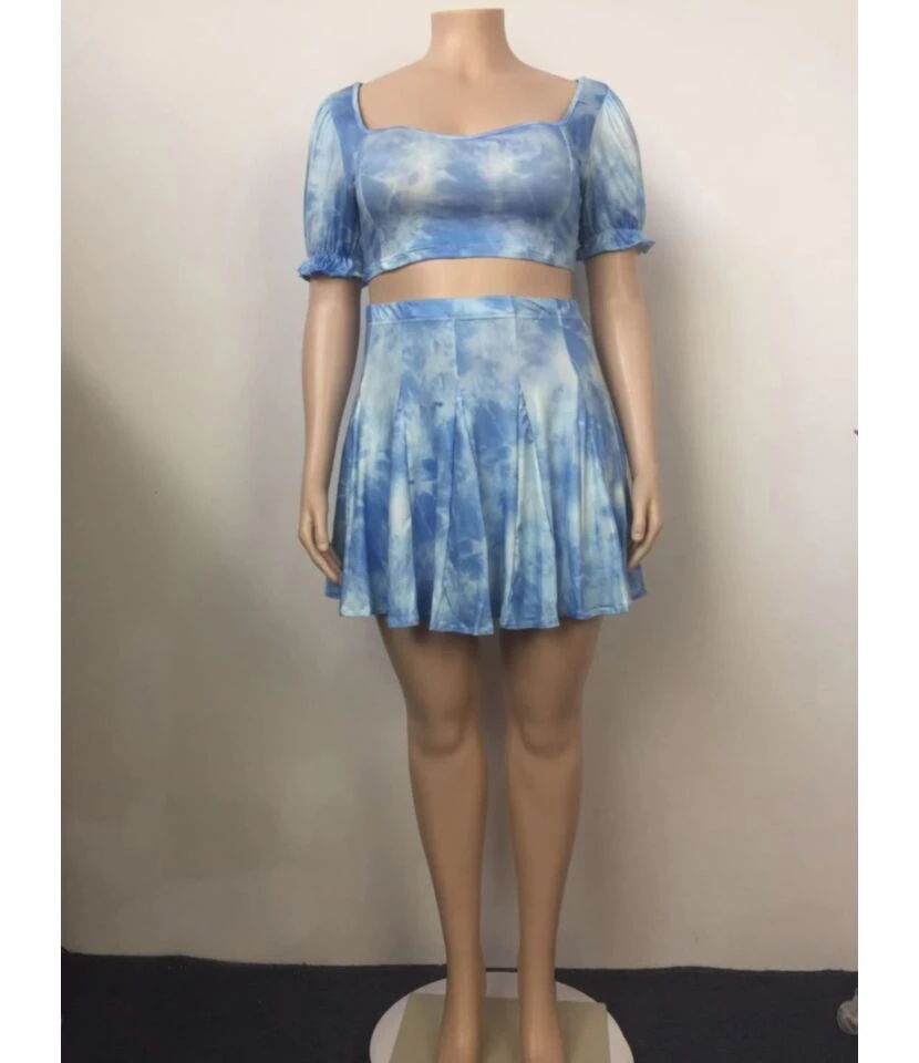 2-Piece Plus Size Tie Dye Crop Top And High Waist Pleated Skirt Set 6 2-Piece Plus Size Tie Dye Crop Top And High Waist Pleated Skirt Set - Image 4