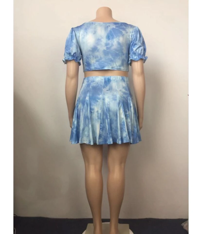 2-Piece Plus Size Tie Dye Crop Top And High Waist Pleated Skirt Set 8 2-Piece Plus Size Tie Dye Crop Top And High Waist Pleated Skirt Set - Image 6