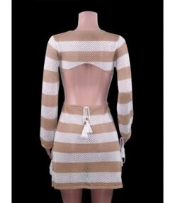 V-neck Cutout Stripe Knitted Beach Dress -NIKA Clothing Shop 210410081 7