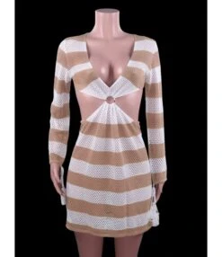 V-neck Cutout Stripe Knitted Beach Dress -NIKA Clothing Shop 210410081 8