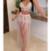 Two Pieces Colorblock Crochet Beachwear Set Camisole + Tassel Skirt Cover Up -NIKA Clothing Shop 210410743 1 1