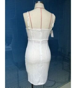 Pure Color Hollow Embroidery Mesh Lace Sling Bodycon Dress -NIKA Clothing Shop 210510280 3