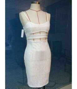 Pure Color Hollow Embroidery Mesh Lace Sling Bodycon Dress -NIKA Clothing Shop 210510280 4