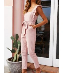 Fungus Trim Solid Color Jumpsuit With Belt 12 Fungus Trim Solid Color Jumpsuit With Belt -NIKA Clothing Shop 210513817 2