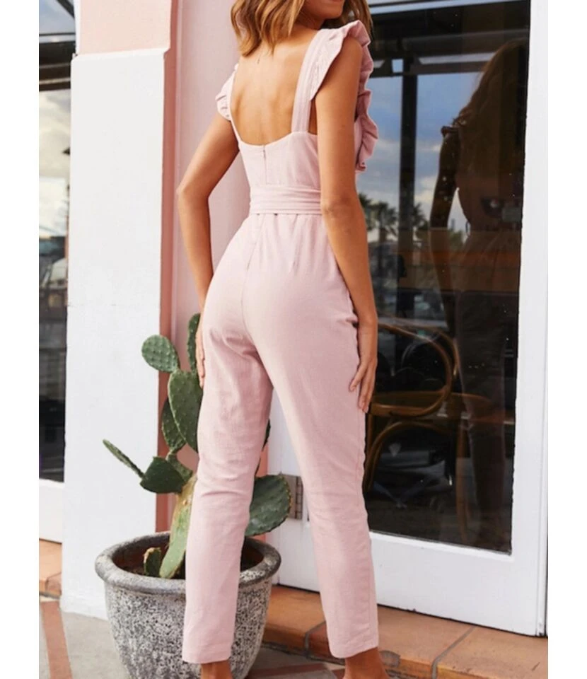 Fungus Trim Solid Color Jumpsuit With Belt 7 Fungus Trim Solid Color Jumpsuit With Belt - Image 5