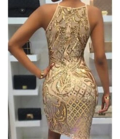 Sequin Detail Print Sling Bodycon Dress 210519047 -NIKA Clothing Shop 210519047 2