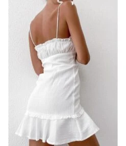Tie Shoulder Ruffle Trim Single-breasted White Cami Dress 210524066 -NIKA Clothing Shop 210524066 2