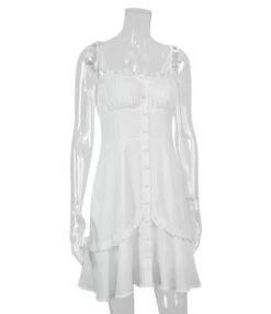 Tie Shoulder Ruffle Trim Single-breasted White Cami Dress 210524066 -NIKA Clothing Shop 210524066 4