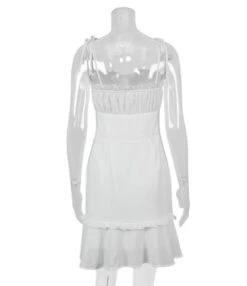 Tie Shoulder Ruffle Trim Single-breasted White Cami Dress 210524066 -NIKA Clothing Shop 210524066 5