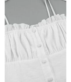 Tie Shoulder Ruffle Trim Single-breasted White Cami Dress 210524066 -NIKA Clothing Shop 210524066 6