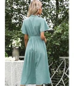 Flare Sleeve Drawstring Waist Lace-up Pleated Dress 210524249 -NIKA Clothing Shop 210524249 2