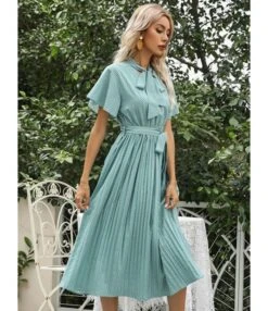 Flare Sleeve Drawstring Waist Lace-up Pleated Dress 210524249 -NIKA Clothing Shop 210524249 6