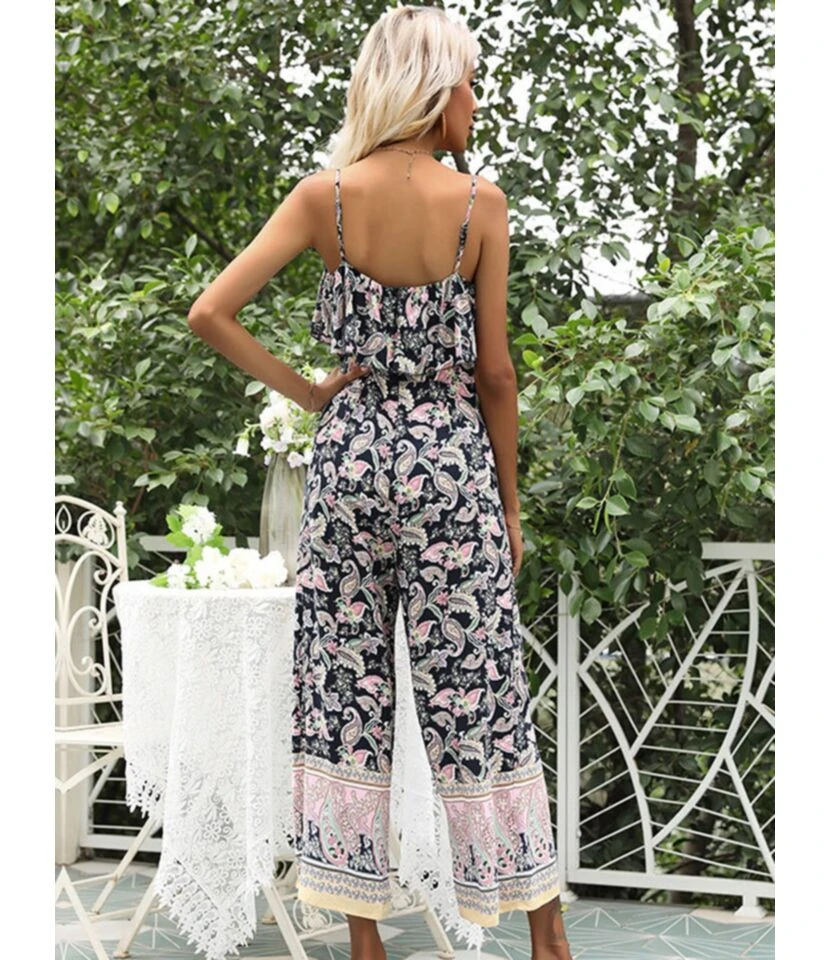 Sleeveless Ruffle Trim All-over Print Wide-legs Cami Jumpsuit 210524415 5 Sleeveless Ruffle Trim All-over Print Wide-legs Cami Jumpsuit 210524415 - Image 3