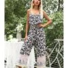 Sleeveless Ruffle Trim All-over Print Wide-legs Cami Jumpsuit 210524415 -NIKA Clothing Shop 210524415 navy