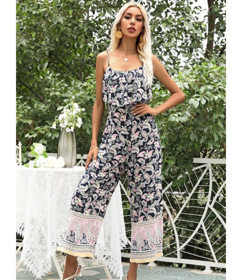Sleeveless Ruffle Trim All-over Print Wide-legs Cami Jumpsuit 210524415 3 Sleeveless Ruffle Trim All-over Print Wide-legs Cami Jumpsuit 210524415