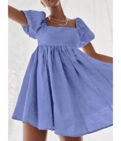 Square Collar Puffed Sleeves Plain Color Linen A-line Dress 210524703 20 Square Collar Puffed Sleeves Plain Color Linen A-line Dress 210524703 -NIKA Clothing Shop 210524703 1 1