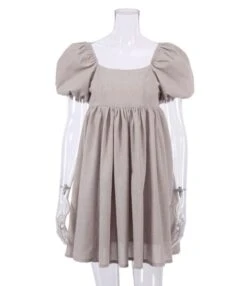 Square Collar Puffed Sleeves Plain Color Linen A-line Dress 210524703 18 Square Collar Puffed Sleeves Plain Color Linen A-line Dress 210524703 -NIKA Clothing Shop 210524703 3