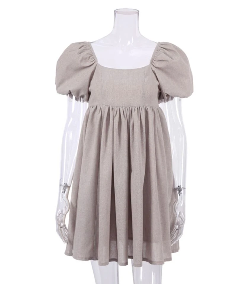 Square Collar Puffed Sleeves Plain Color Linen A-line Dress 210524703 6 Square Collar Puffed Sleeves Plain Color Linen A-line Dress 210524703 - Image 4