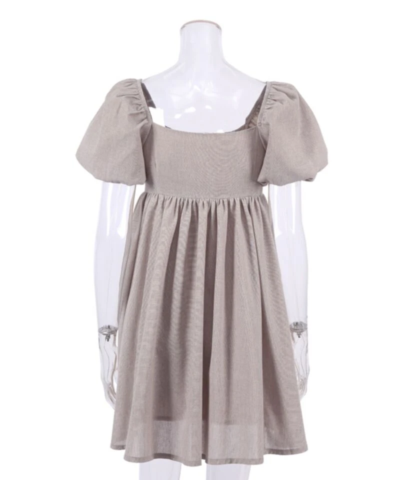 Square Collar Puffed Sleeves Plain Color Linen A-line Dress 210524703 7 Square Collar Puffed Sleeves Plain Color Linen A-line Dress 210524703 - Image 5