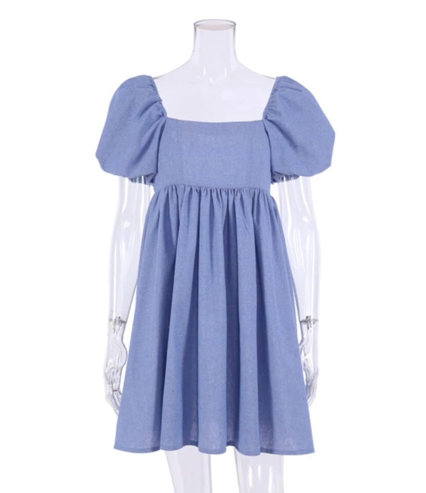 Square Collar Puffed Sleeves Plain Color Linen A-line Dress 210524703 9 Square Collar Puffed Sleeves Plain Color Linen A-line Dress 210524703 - Image 7