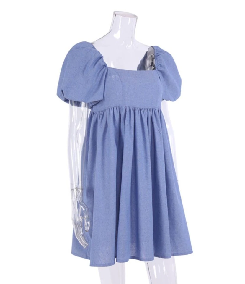 Square Collar Puffed Sleeves Plain Color Linen A-line Dress 210524703 10 Square Collar Puffed Sleeves Plain Color Linen A-line Dress 210524703 - Image 8