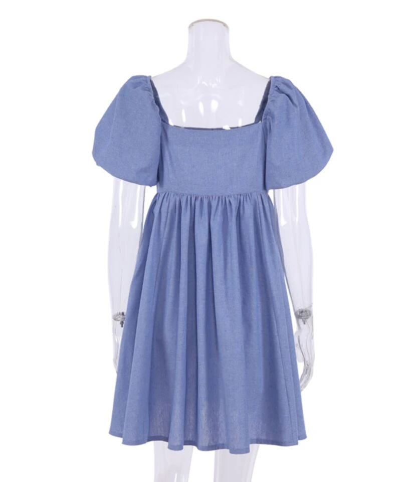 Square Collar Puffed Sleeves Plain Color Linen A-line Dress 210524703 11 Square Collar Puffed Sleeves Plain Color Linen A-line Dress 210524703 - Image 9