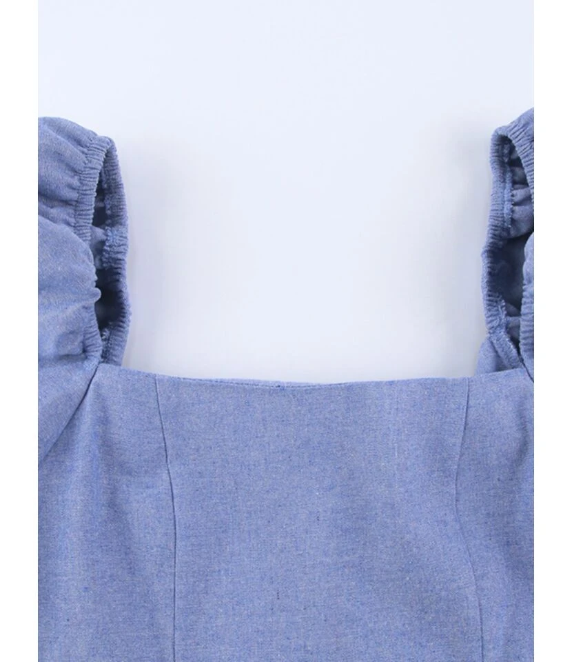 Square Collar Puffed Sleeves Plain Color Linen A-line Dress 210524703 12 Square Collar Puffed Sleeves Plain Color Linen A-line Dress 210524703 - Image 10