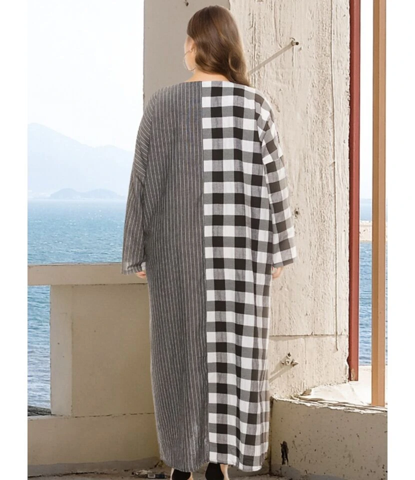 Plus Size Plaid Stitching Stripes Pocket Long Sleeve Maxi Dress 210531896 6 Plus Size Plaid Stitching Stripes Pocket Long Sleeve Maxi Dress 210531896 - Image 4