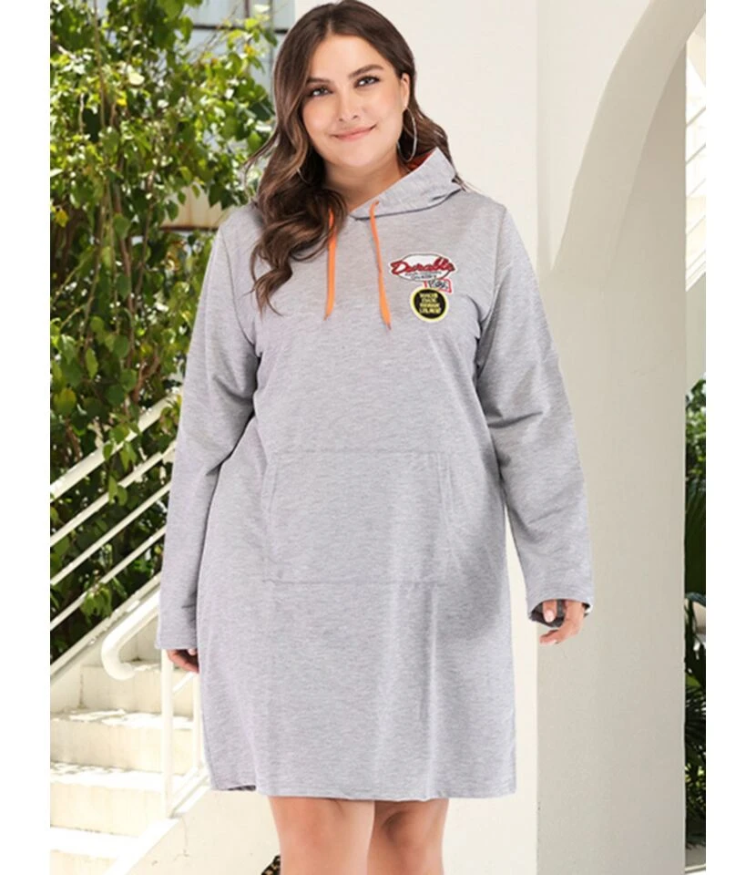 Plus Size Color Block Drawstring Pocket Detail Long Sleeves Hooded Dress 210621903 9 Plus Size Color Block Drawstring Pocket Detail Long Sleeves Hooded Dress 210621903 - Image 7