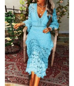 V Neckline Lace Hollow Swing Dress 210628134 22 V Neckline Lace Hollow Swing Dress 210628134 -NIKA Clothing Shop 210628134 1