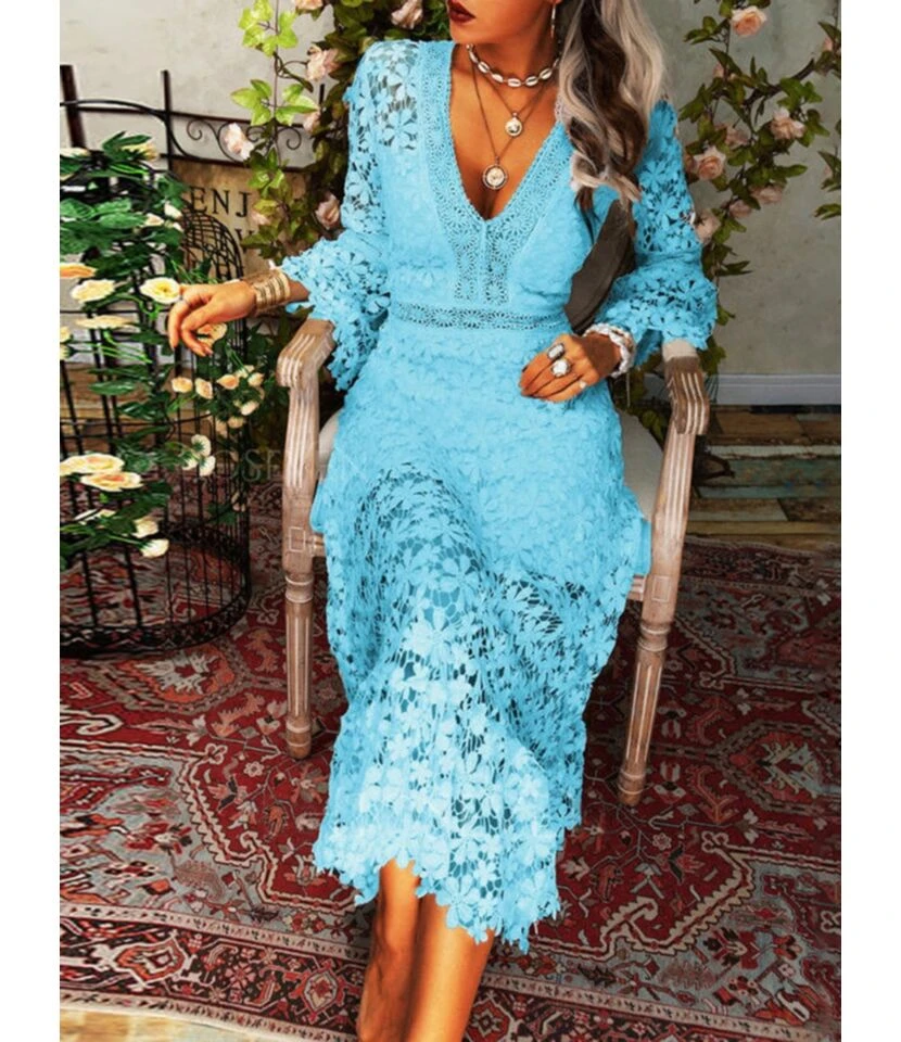 V Neckline Lace Hollow Swing Dress 210628134 10 V Neckline Lace Hollow Swing Dress 210628134 - Image 8