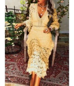 V Neckline Lace Hollow Swing Dress 210628134 24 V Neckline Lace Hollow Swing Dress 210628134 -NIKA Clothing Shop 210628134 2