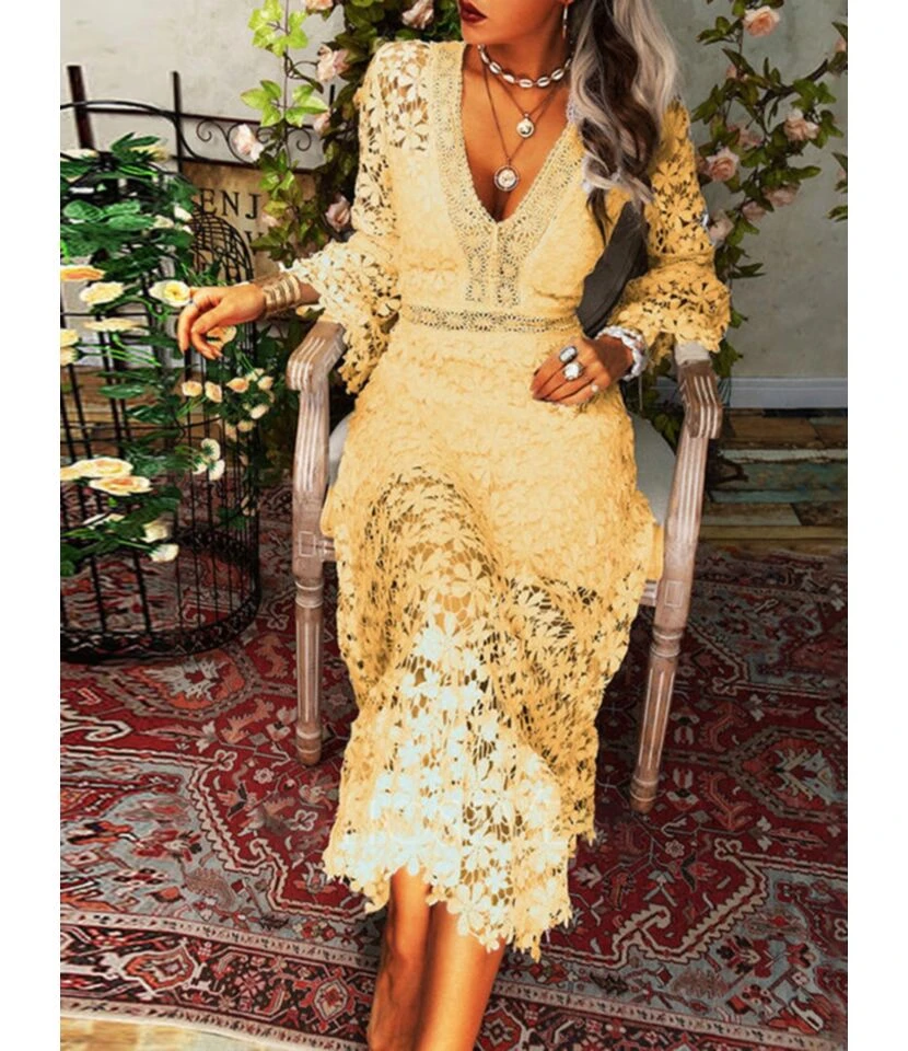 V Neckline Lace Hollow Swing Dress 210628134 12 V Neckline Lace Hollow Swing Dress 210628134 - Image 10