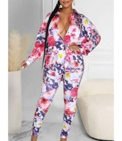 Two Pieces Flower Graphic Outfits Shirt Matching Leggings 210721970 -NIKA Clothing Shop 210721970 2