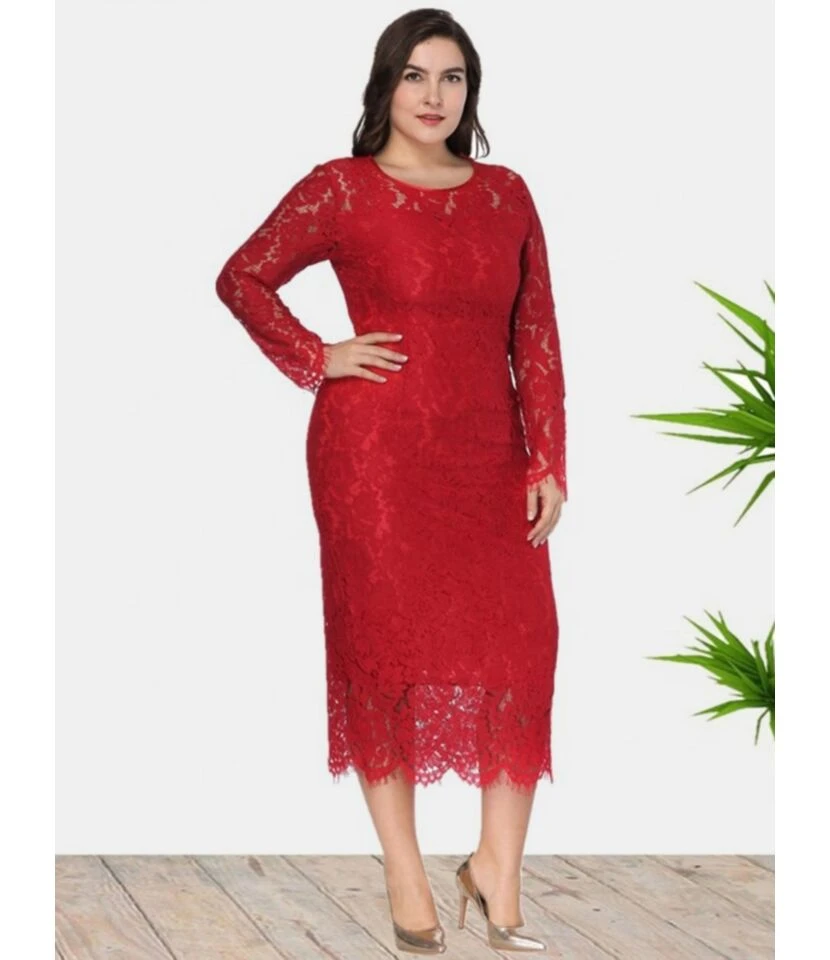 Plus Size Lace Hollow Bodycon Slim Evening Dress 210722029 3 Plus Size Lace Hollow Bodycon Slim Evening Dress 210722029