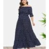 Plus Size Off Shoulder Ploka Dot Fungus Hem Maxi Dress 210722138 -NIKA Clothing Shop 210722138 2