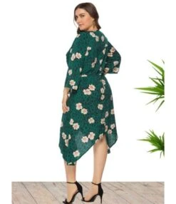 Plus Size Lace Floral Print Lace-up Waist Swing Dress 210722215 -NIKA Clothing Shop 210722215 3