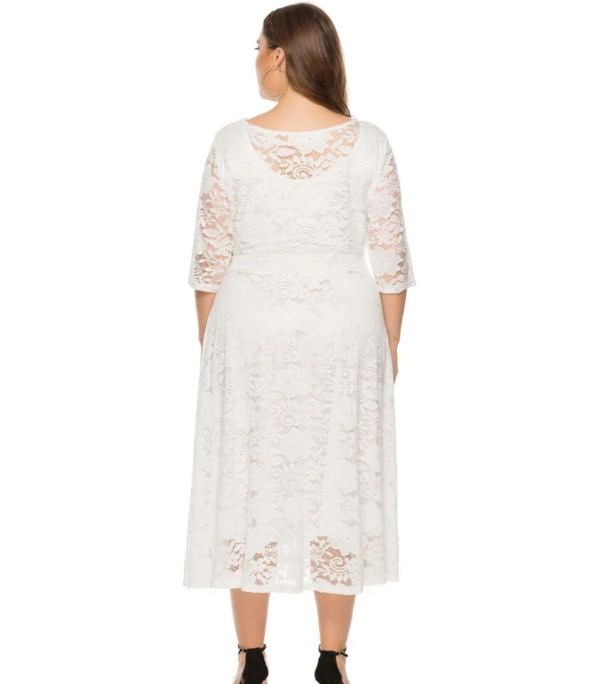 Plus Size Lace Hollow Pocket Detail Evening Dress 210722587 6 Plus Size Lace Hollow Pocket Detail Evening Dress 210722587 - Image 4