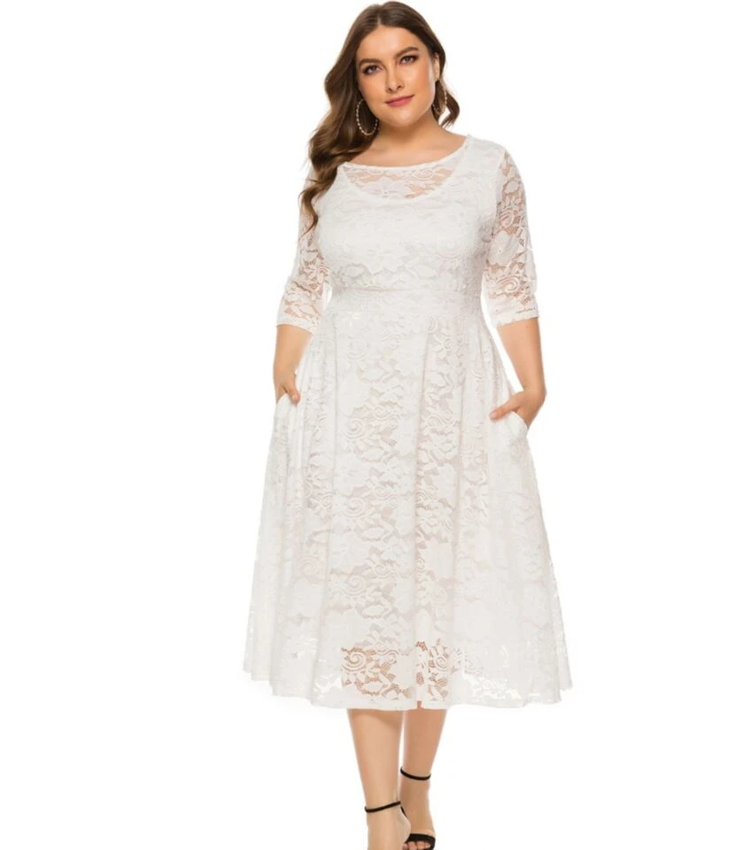 Plus Size Lace Hollow Pocket Detail Evening Dress 210722587 5 Plus Size Lace Hollow Pocket Detail Evening Dress 210722587 - Image 3