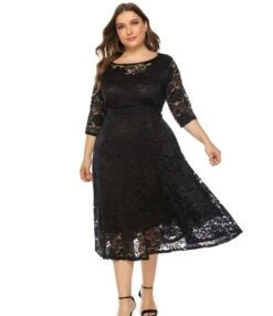 Plus Size Lace Hollow Pocket Detail Evening Dress 210722587 20 Plus Size Lace Hollow Pocket Detail Evening Dress 210722587 -NIKA Clothing Shop 210722587 2