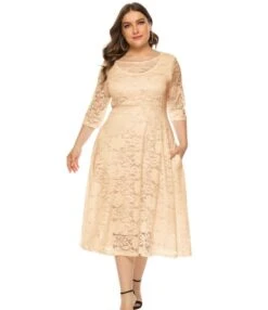 Plus Size Lace Hollow Pocket Detail Evening Dress 210722587 26 Plus Size Lace Hollow Pocket Detail Evening Dress 210722587 -NIKA Clothing Shop 210722587 3