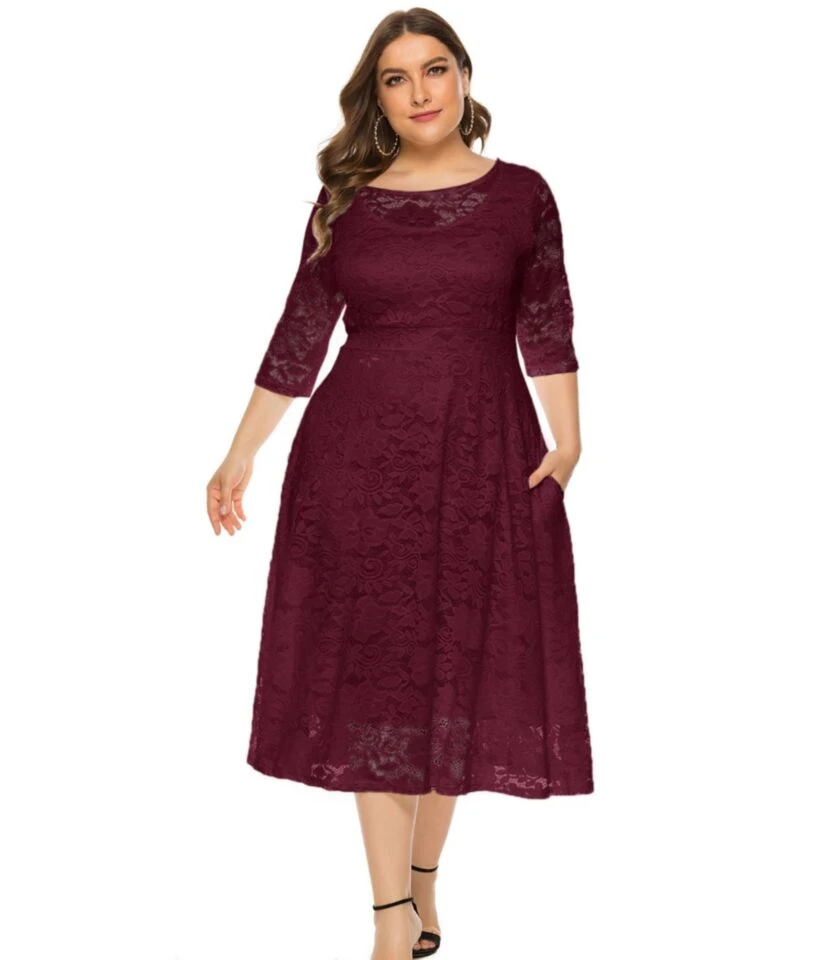 Plus Size Lace Hollow Pocket Detail Evening Dress 210722587 7 Plus Size Lace Hollow Pocket Detail Evening Dress 210722587 - Image 5