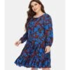 Floral Pattern Loose Long Sleeve Round Neck Plus Size Dress 210722623 -NIKA Clothing Shop 210722623 1