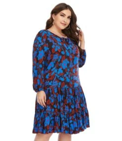 Floral Pattern Loose Long Sleeve Round Neck Plus Size Dress 210722623 -NIKA Clothing Shop 210722623 2