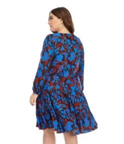 Floral Pattern Loose Long Sleeve Round Neck Plus Size Dress 210722623 -NIKA Clothing Shop 210722623 3