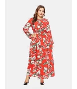 Plus Size Floral Print Swing Maxi Dress 210722747