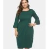 Large Size Crew Neck Flare Sleeve Slim Dress 210722824 -NIKA Clothing Shop 210722824 1