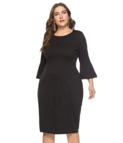 Large Size Crew Neck Flare Sleeve Slim Dress 210722824 -NIKA Clothing Shop 210722824 2