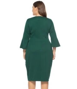 Large Size Crew Neck Flare Sleeve Slim Dress 210722824 -NIKA Clothing Shop 210722824 3