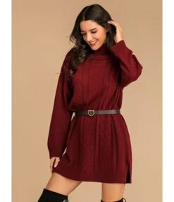 Mock Neck Jersey Sweater Dress Without Belt 210730369